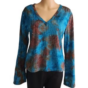 Level Nine shirt womens Blue Multi color sequins Size Large